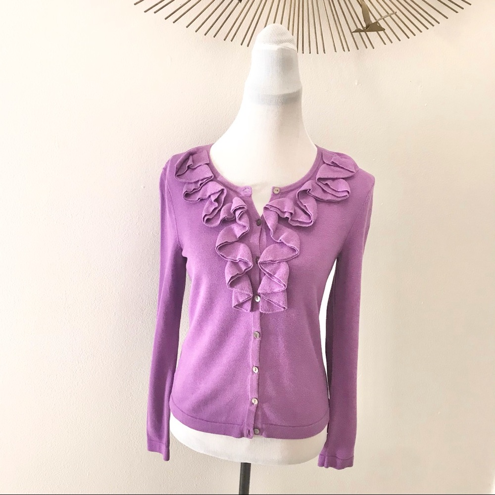 JONES WEAR Petite Lavender Ruffled Cardigan PS